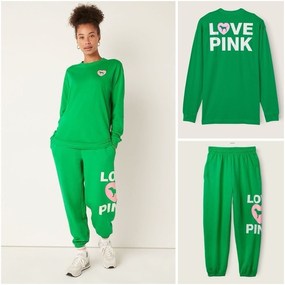 PINK Victoria's Secret Pants - LOVE PINK Women's Green Logo Sweatshirt & Jogger Set NEVER WORN